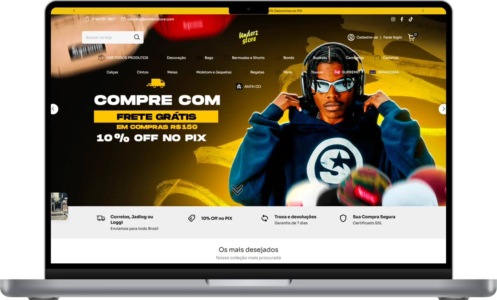 Loja virtual desenvolvida pela Sety Studio, aberta num notebook